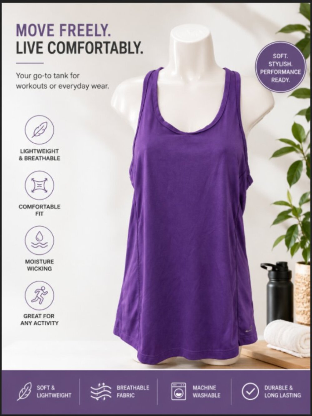 BCG Ladies Small Purple Razor ruffled back Sleeveless round neck Athletic Tank